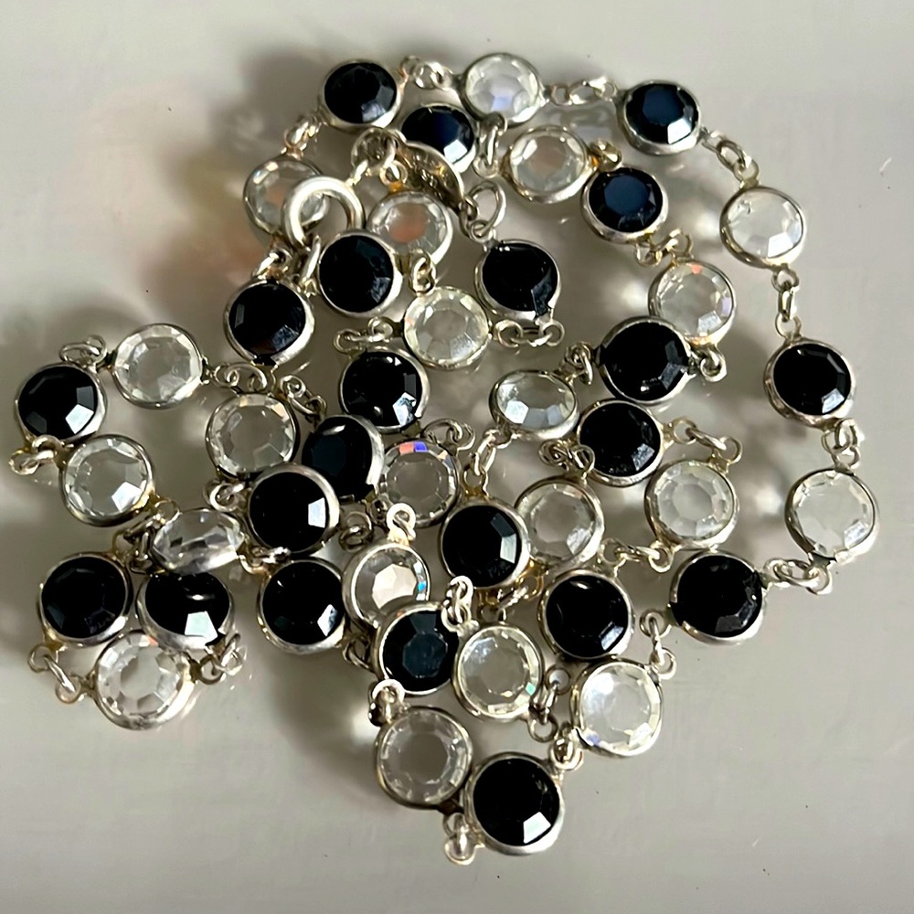 Rafaelian Vtg Black Bead and Crystal Austrian Chiclet Necklace - New Old Stock